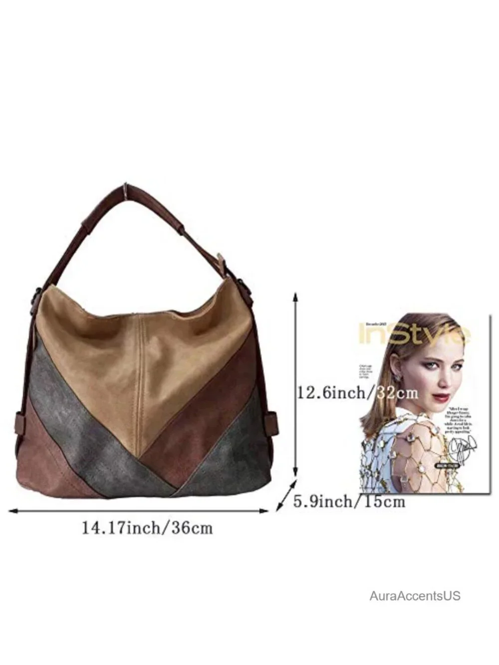 Patchwork Leather Hobo Bag Multicolor Shoulder Handbag with Strap
